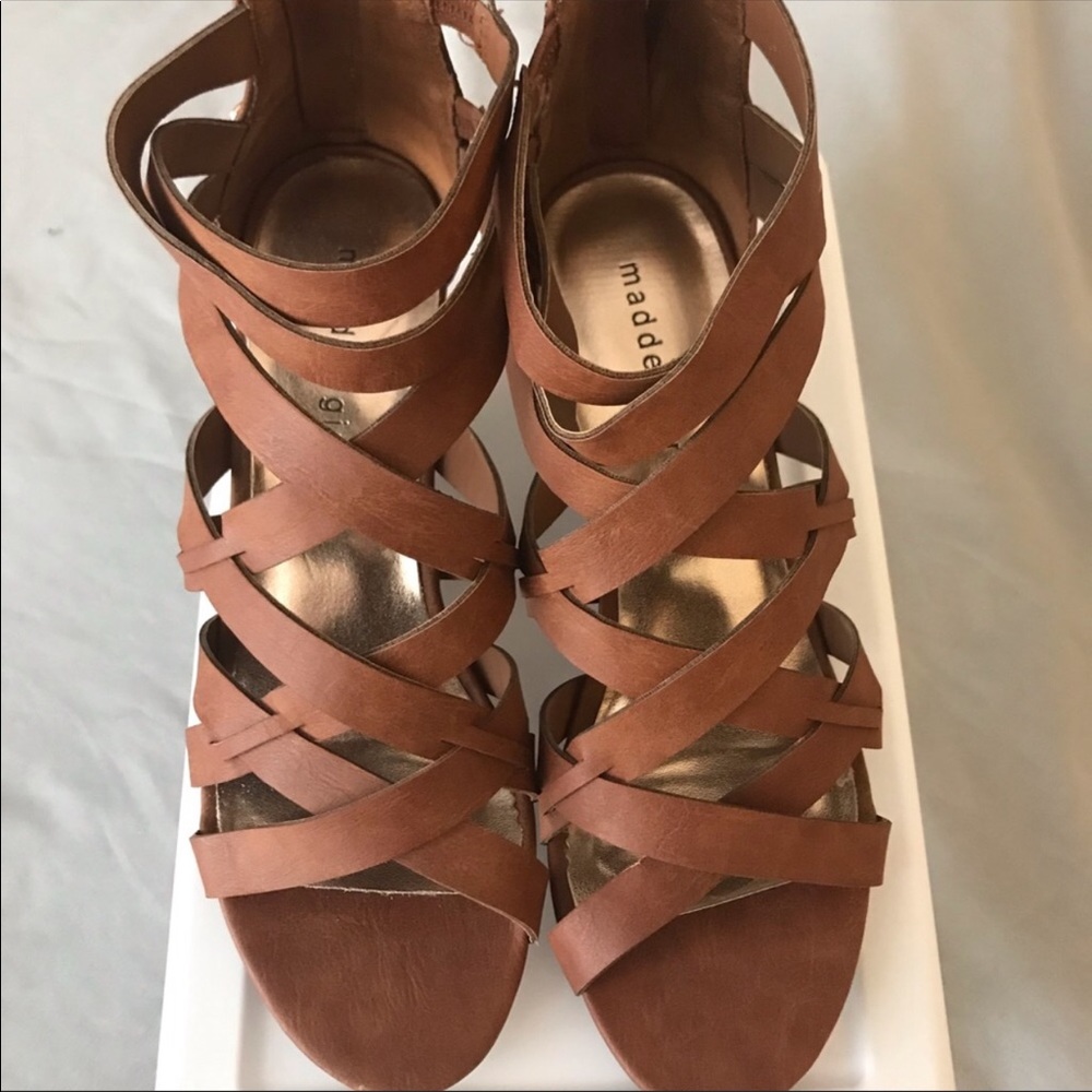 Madden Girl Brown Strappy Wedge Sandals